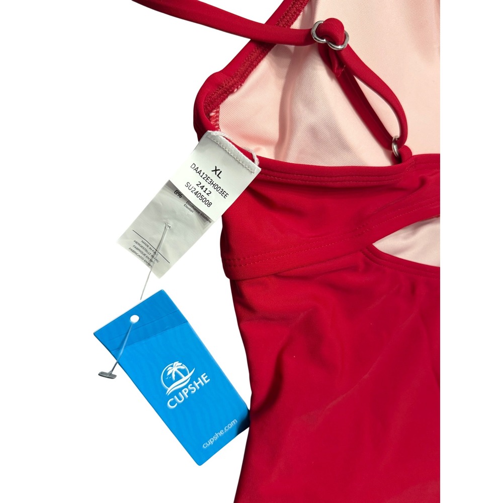 Cupshe‎ One Piece Swimsuit XL Red Twist Front Ruched Keyhole Cutout NWT - Picture 5 of 6